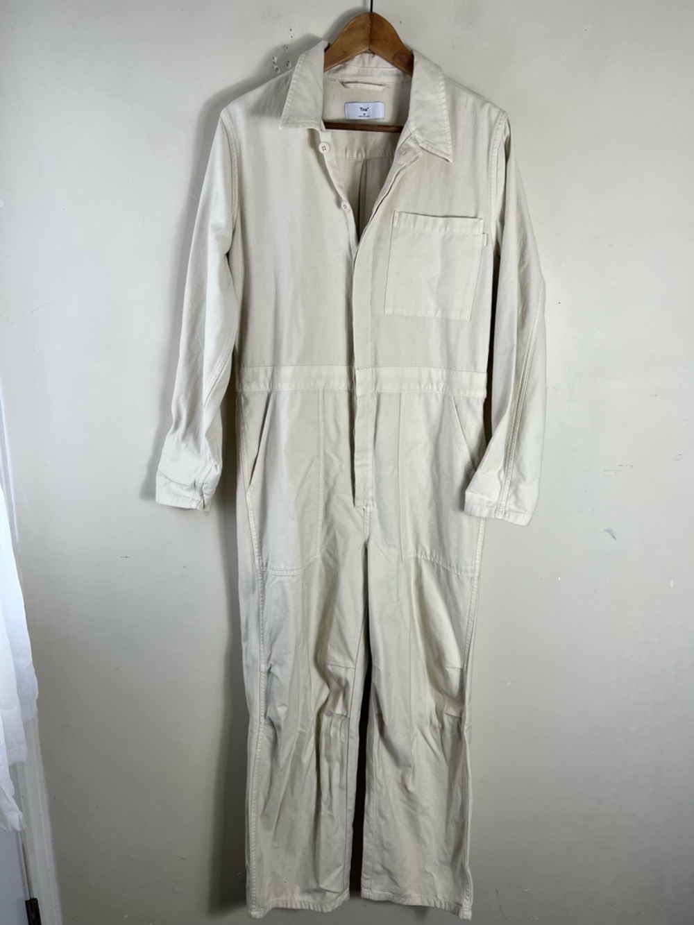 Aritzia TNA Canal Utility Cotton Straight Leg Jumpsuit Size Medium Cream Ivory